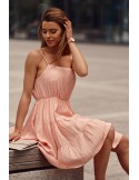 Rochie cu bretele subtiri si volane, pudrata PR3214 - Magazin online - Boutique